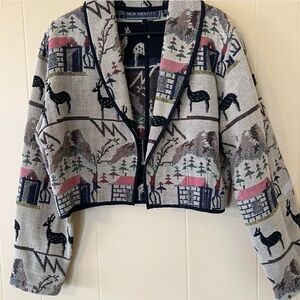 New identity, vintage tapestry crop jacket/blazer